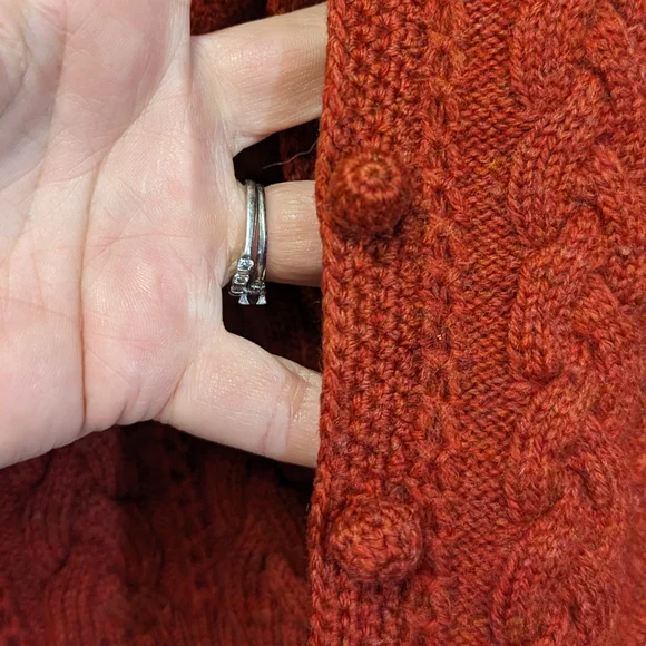 Vintage Cropped Pumpkin Orange Wool Cable Knit Cardigan Medium - Picture 9 of 9